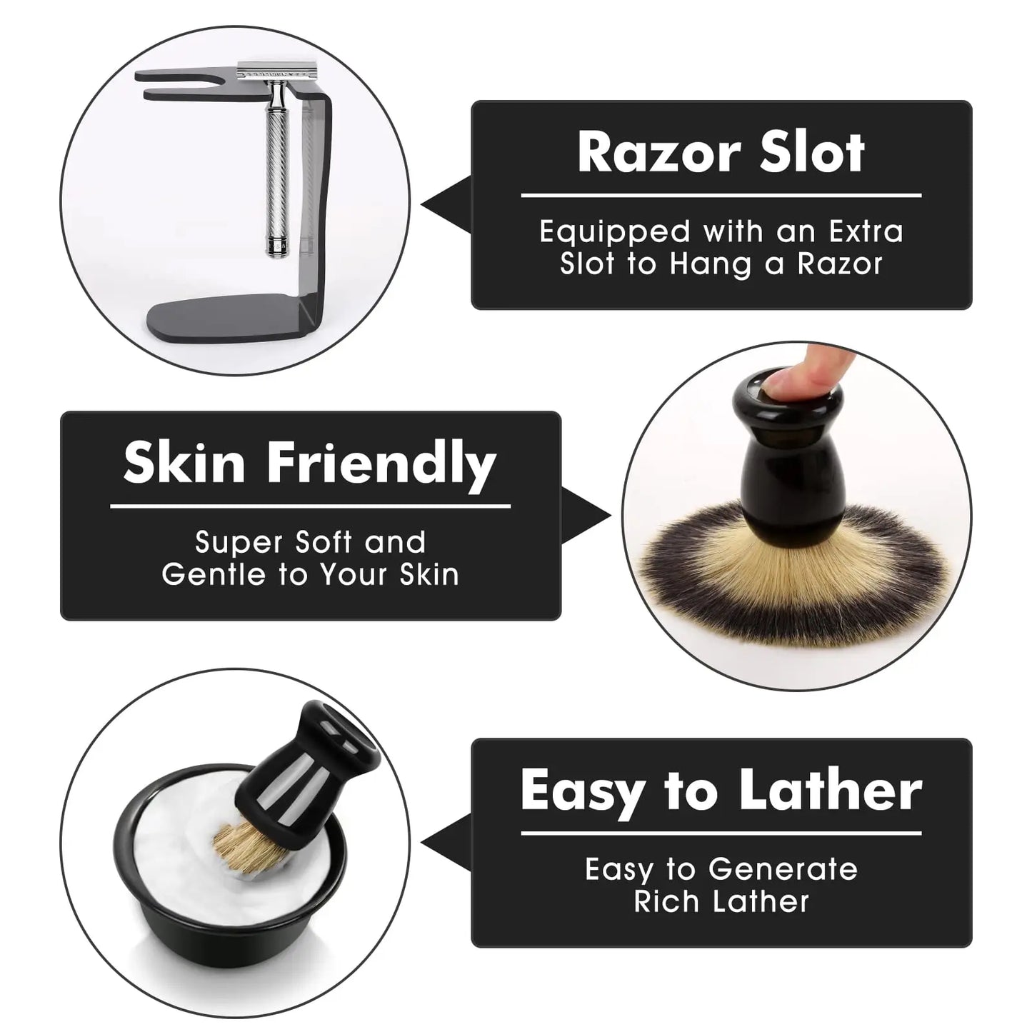 3 In 1 Mens Shaving Brush Bowl Set Abs Stand Razor Slot Wet Shaving Experience Barbershop Supplies